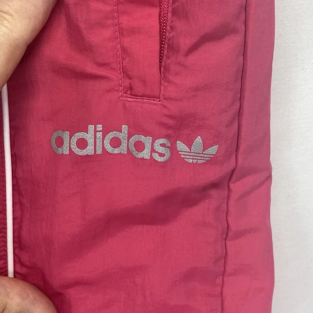 Adidas Women’s Size L Large Track Pants Windbreaker Pink Lined Drawstring Poly